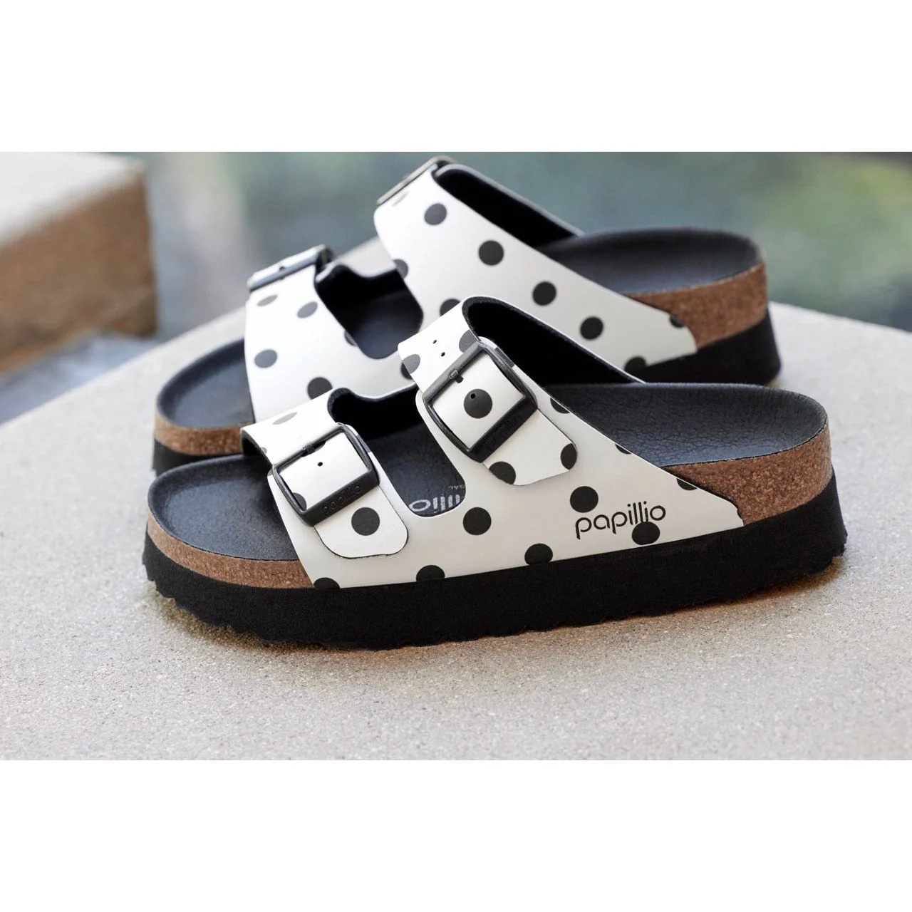 Birkenstock Arizona Platform Birko-Flor in White Black Dots - Image 6