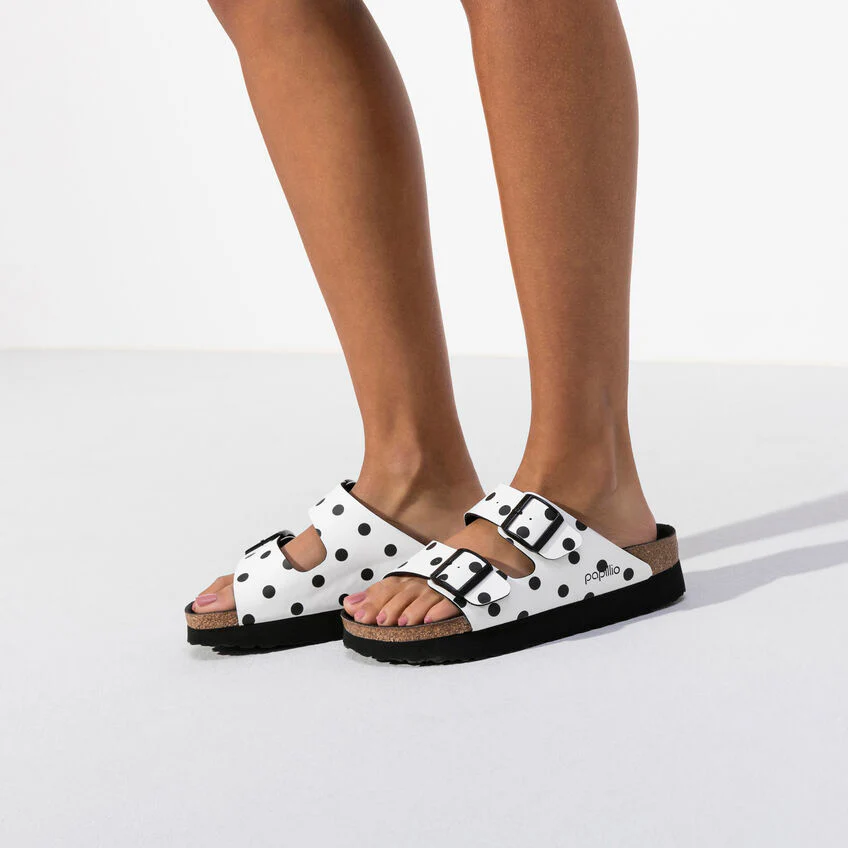 Birkenstock Arizona Platform Birko-Flor in White Black Dots - Image 7
