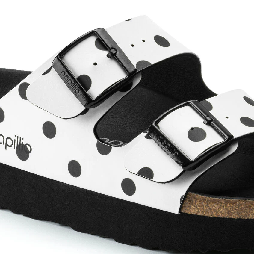 Birkenstock Arizona Platform Birko-Flor in White Black Dots - Image 8