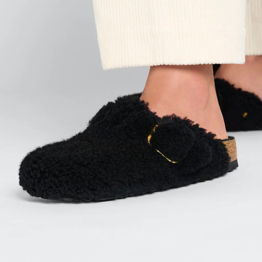 Birkenstock Boston Big Buckle Shearling in Black Gold - Image 3
