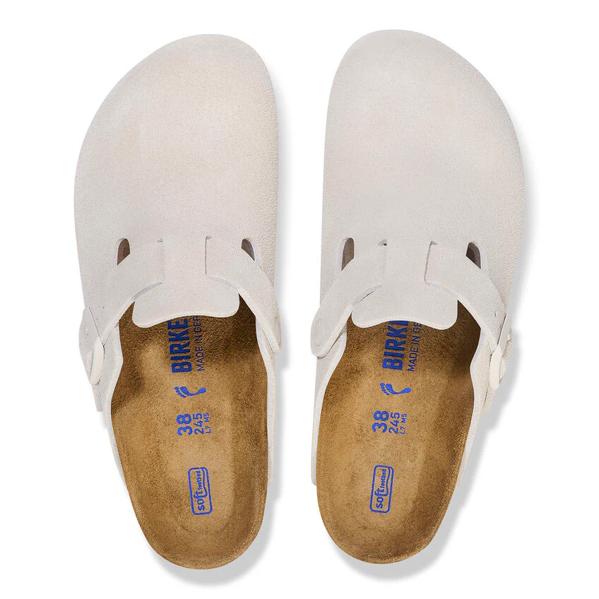 Birkenstock Boston Suede Leather Soft Footbed Clog in Antique White - Image 3