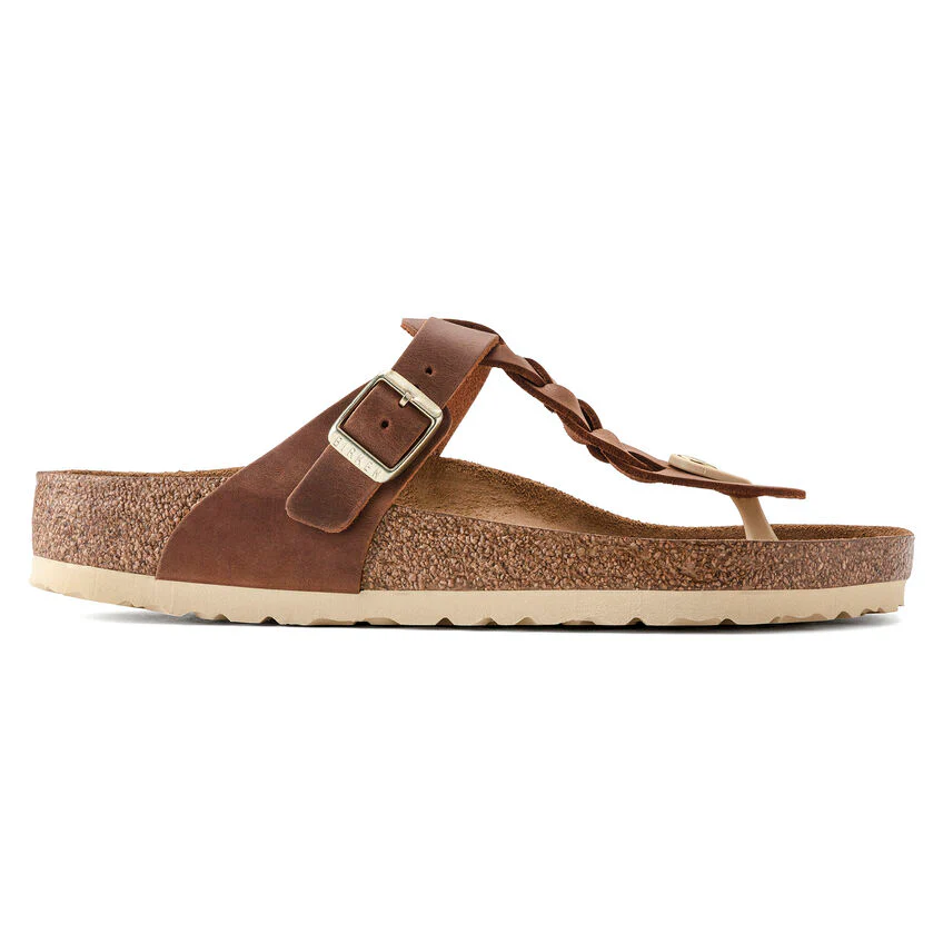Birkenstock Gizeh Braid Oiled Leather Sandal in Cognac - Image 3