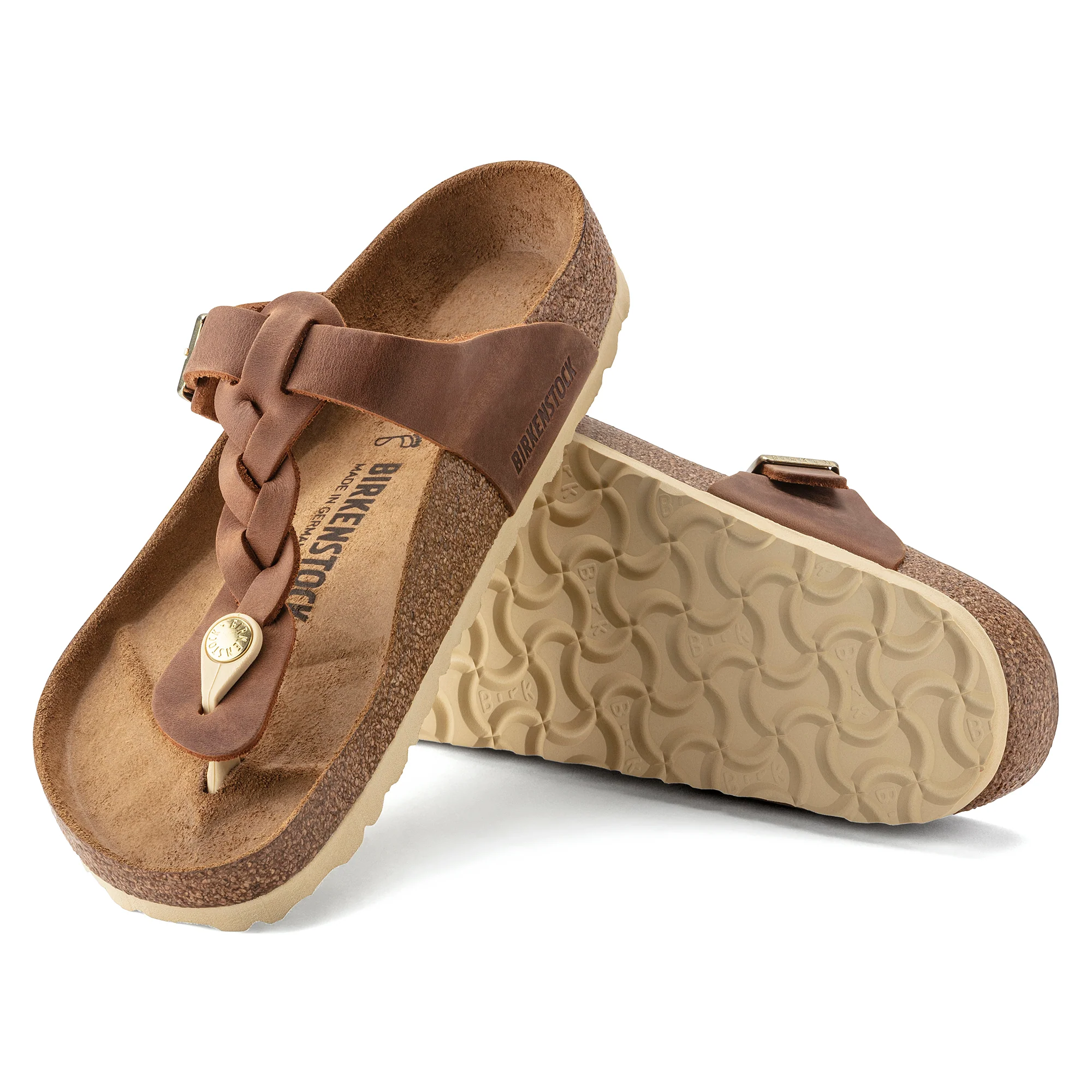 Birkenstock Gizeh Braid Oiled Leather Sandal in Cognac - Image 4