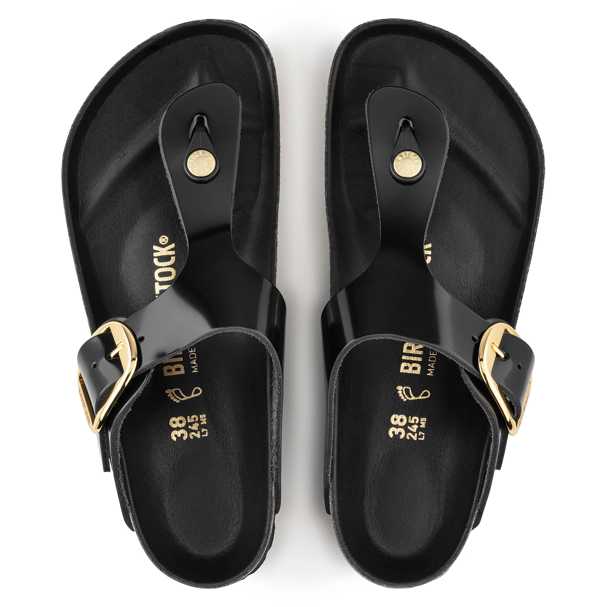 Birkenstock Gizeh Big Buckle Natural Patent in High Shine Black - Image 4