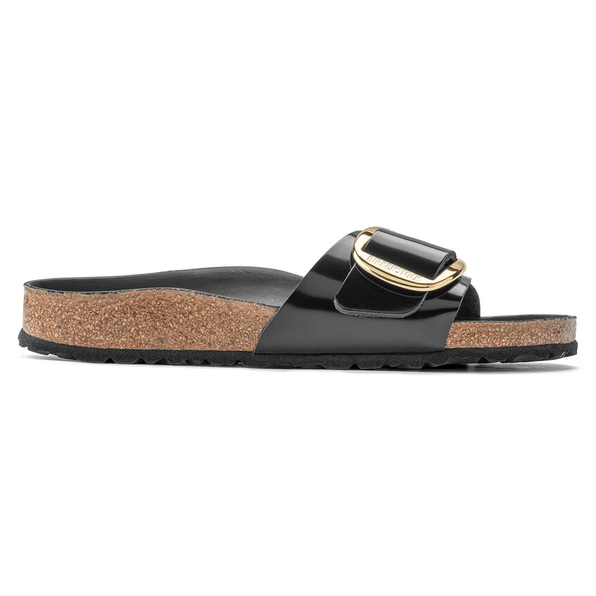 Birkenstock Madrid Big Buckle Natural Leather Patent in High Shine Black - Image 3