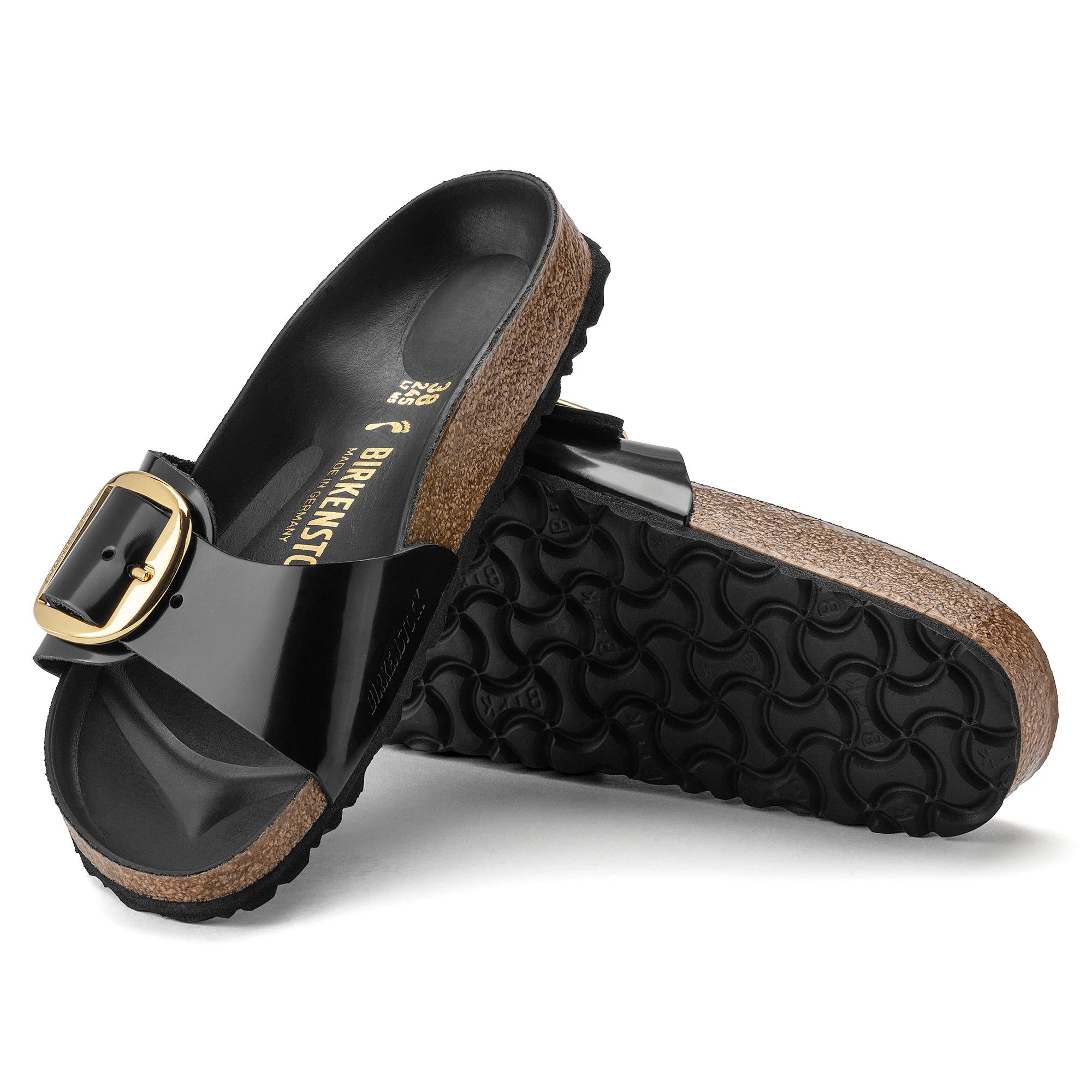 Birkenstock Madrid Big Buckle Natural Leather Patent in High Shine Black - Image 4