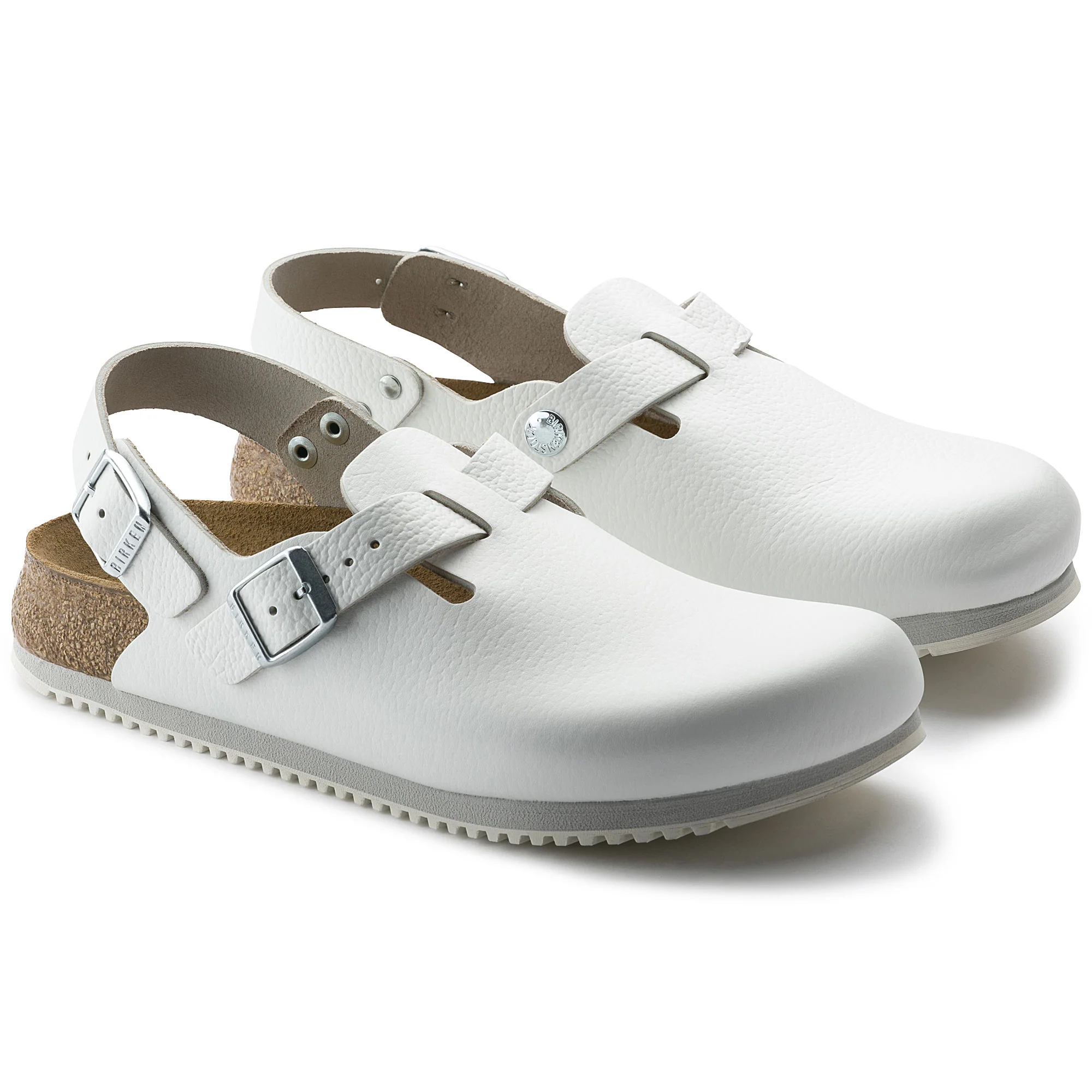 Birkenstock Tokio Super Grip Leather Clog Classic Footbed in White - Image 4