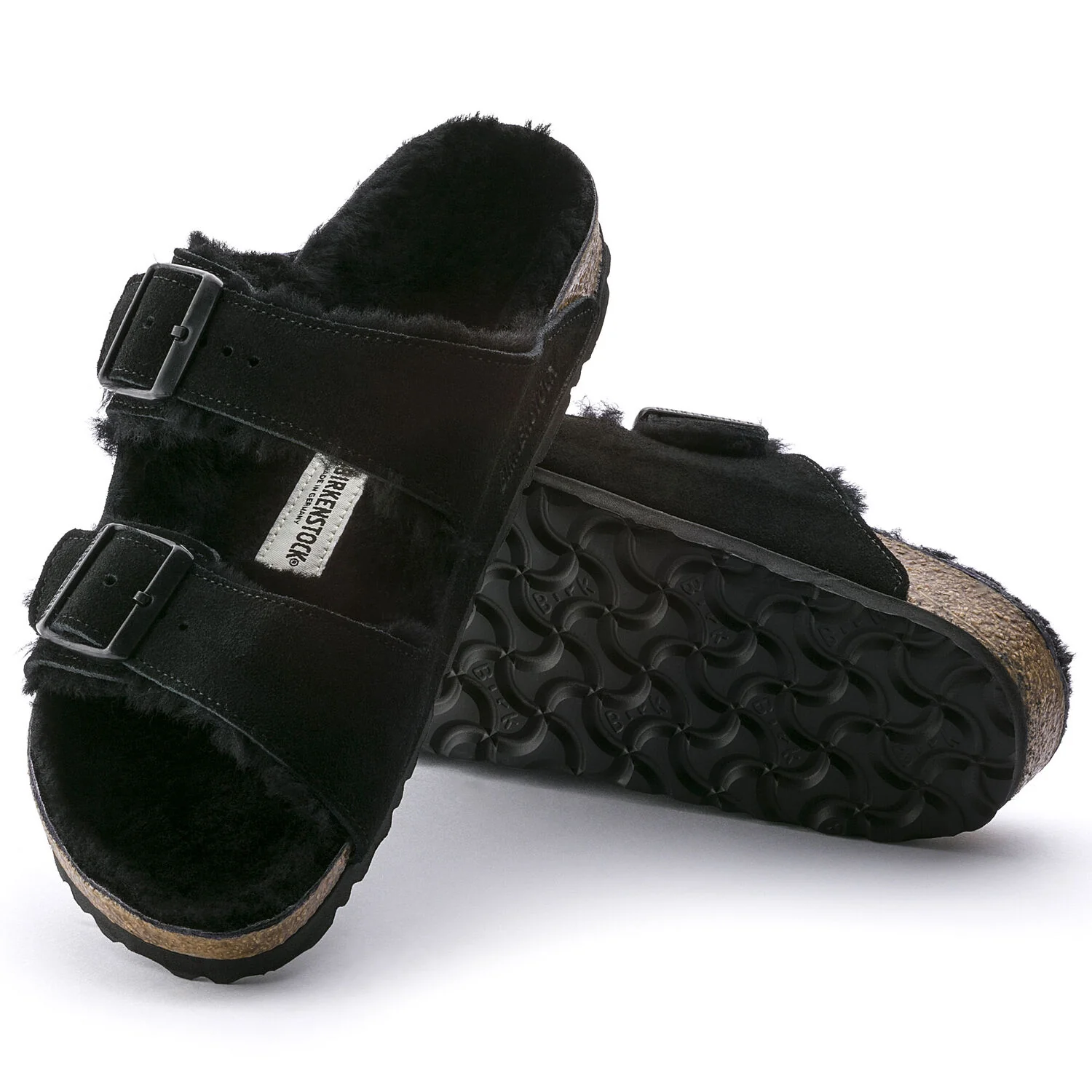 Birkenstock Arizona Shearling Suede Sandal in Black - Image 4