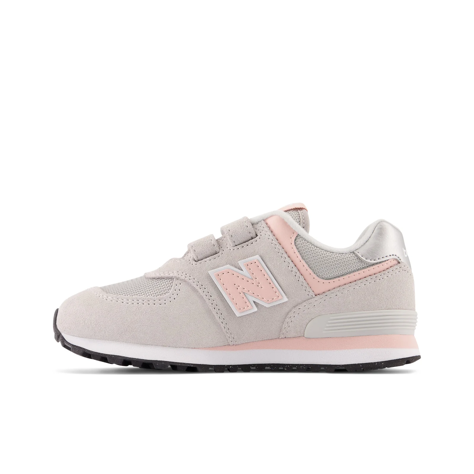 New Balance Kid's 574 Core Hook & Loop in Rain cloud with Pink Haze - Image 3