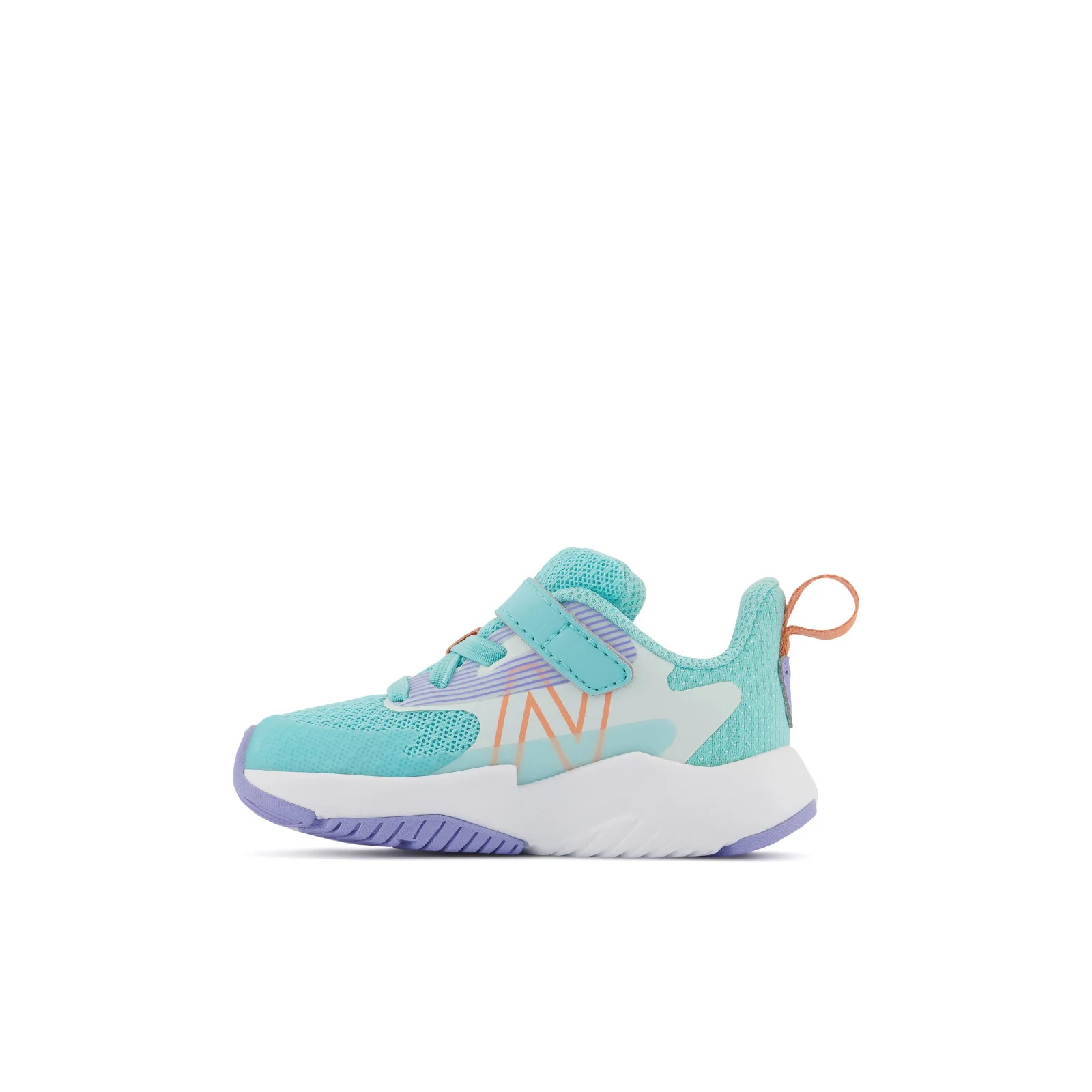 New Balance Kids' Crib & Toddlers Rave Run v2 Bungee Lace w Hook & Loop Top Strap in Surf w Peach Glaze & Magic Hour - Image 2