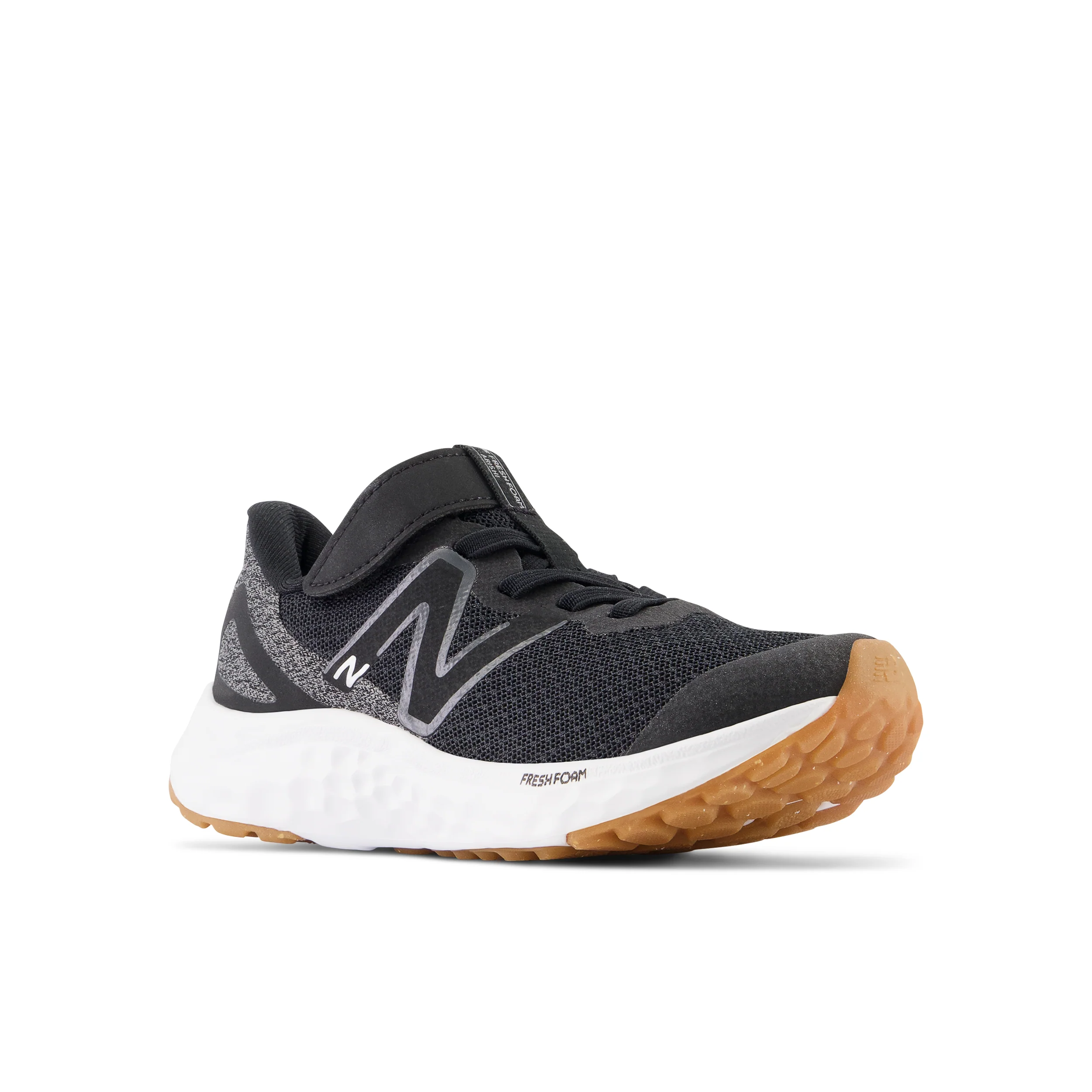 New Balance Kid's Fresh Foam Arishi V4 Bungee Lace with Top Strap in Black with White - Image 4