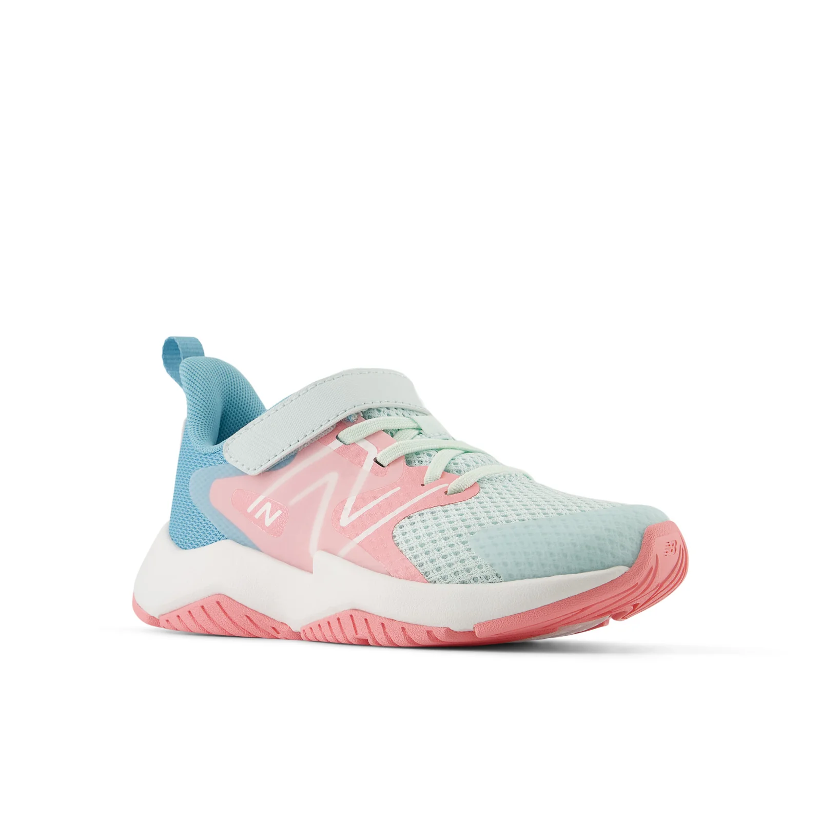 New Balance Kid's Rave Run v2 Bungee Lace with Top Strap in Glint Blue with Double Bubble and Taffy Blue - Image 4