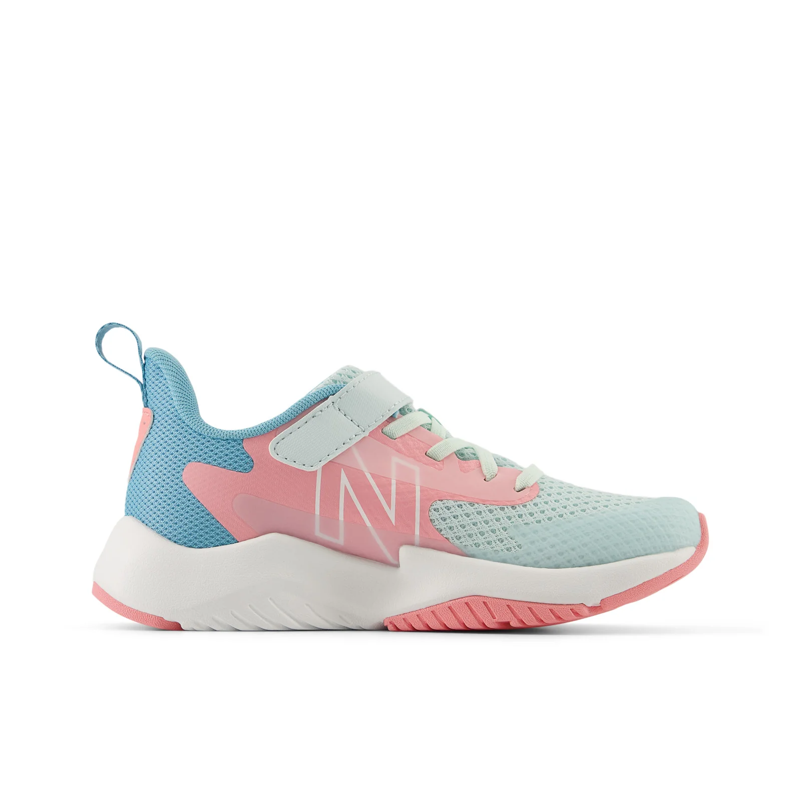 New Balance Kid's Rave Run v2 Bungee Lace with Top Strap in Glint Blue with Double Bubble and Taffy Blue - Image 7