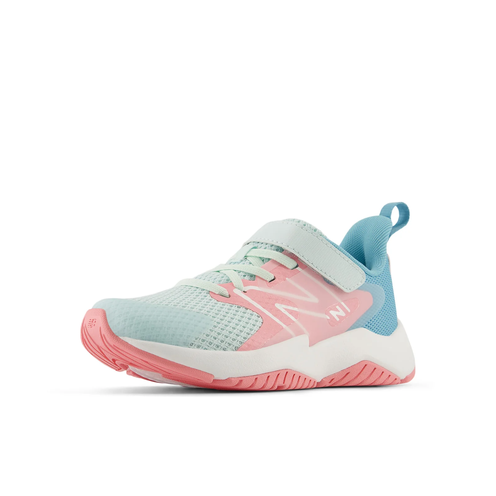 New Balance Kid's Rave Run v2 Bungee Lace with Top Strap in Glint Blue with Double Bubble and Taffy Blue - Image 8