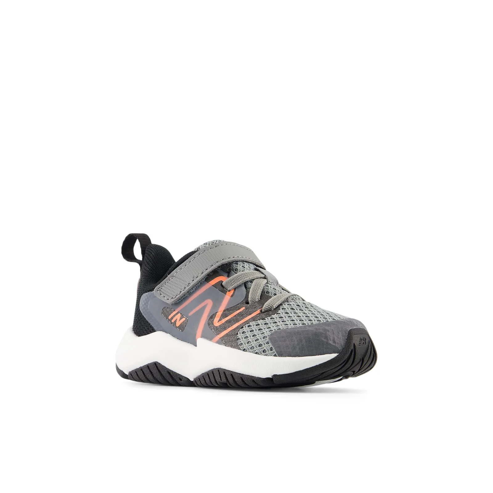 New Balance Kid's Rave Run v2 Bungee Lace with Top Strap in Slate Grey with Black and Tangerine Heat - Image 4