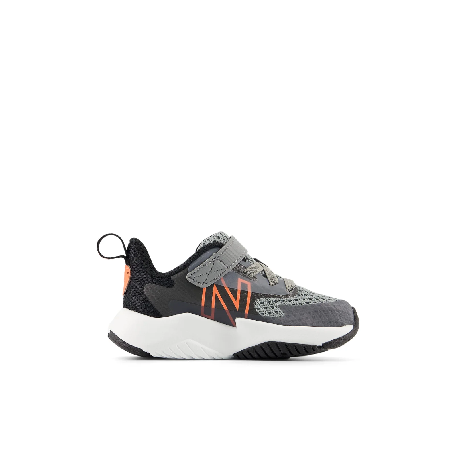 New Balance Kid's Rave Run v2 Bungee Lace with Top Strap in Slate Grey with Black and Tangerine Heat - Image 7