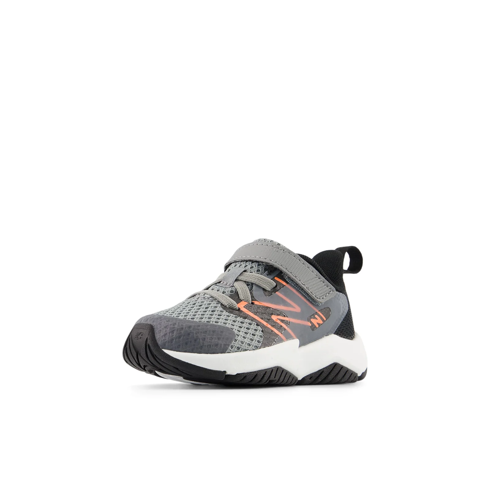 New Balance Kid's Rave Run v2 Bungee Lace with Top Strap in Slate Grey with Black and Tangerine Heat - Image 8