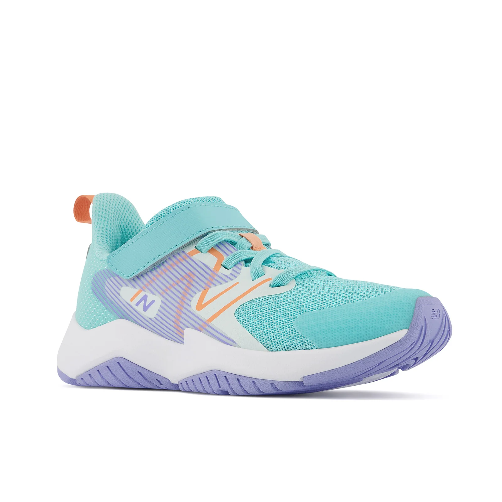 New Balance Kids Rave Run v2 Bungee Cord With Top Strap in Surf with Peach Glaze and Magic Hour - Image 5