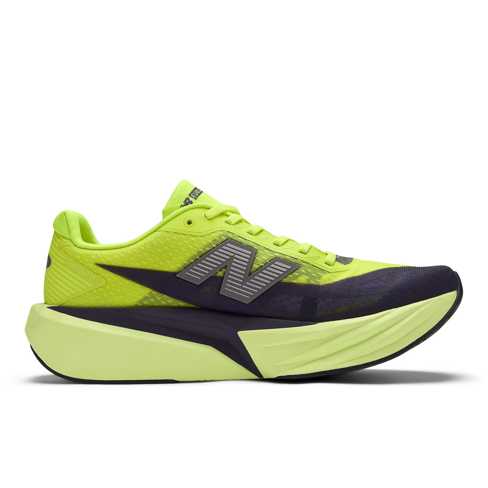 New Balance Men's FuelCell Rebel v5 in Alkaline Green with Boysenberry and Dark Silver Metallic