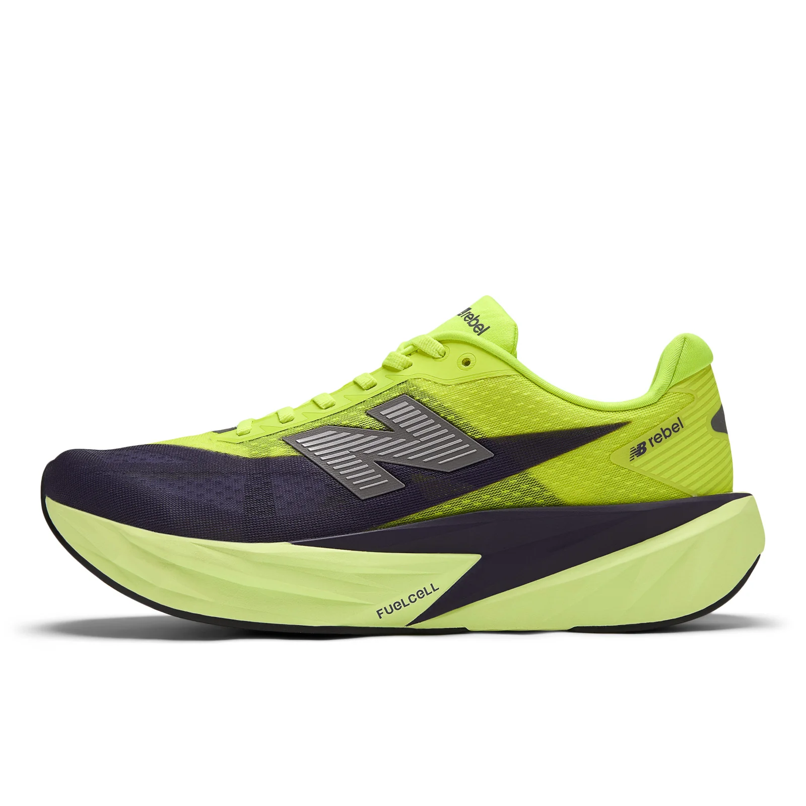 New Balance Men's FuelCell Rebel v5 in Alkaline Green with Boysenberry and Dark Silver Metallic - Image 11