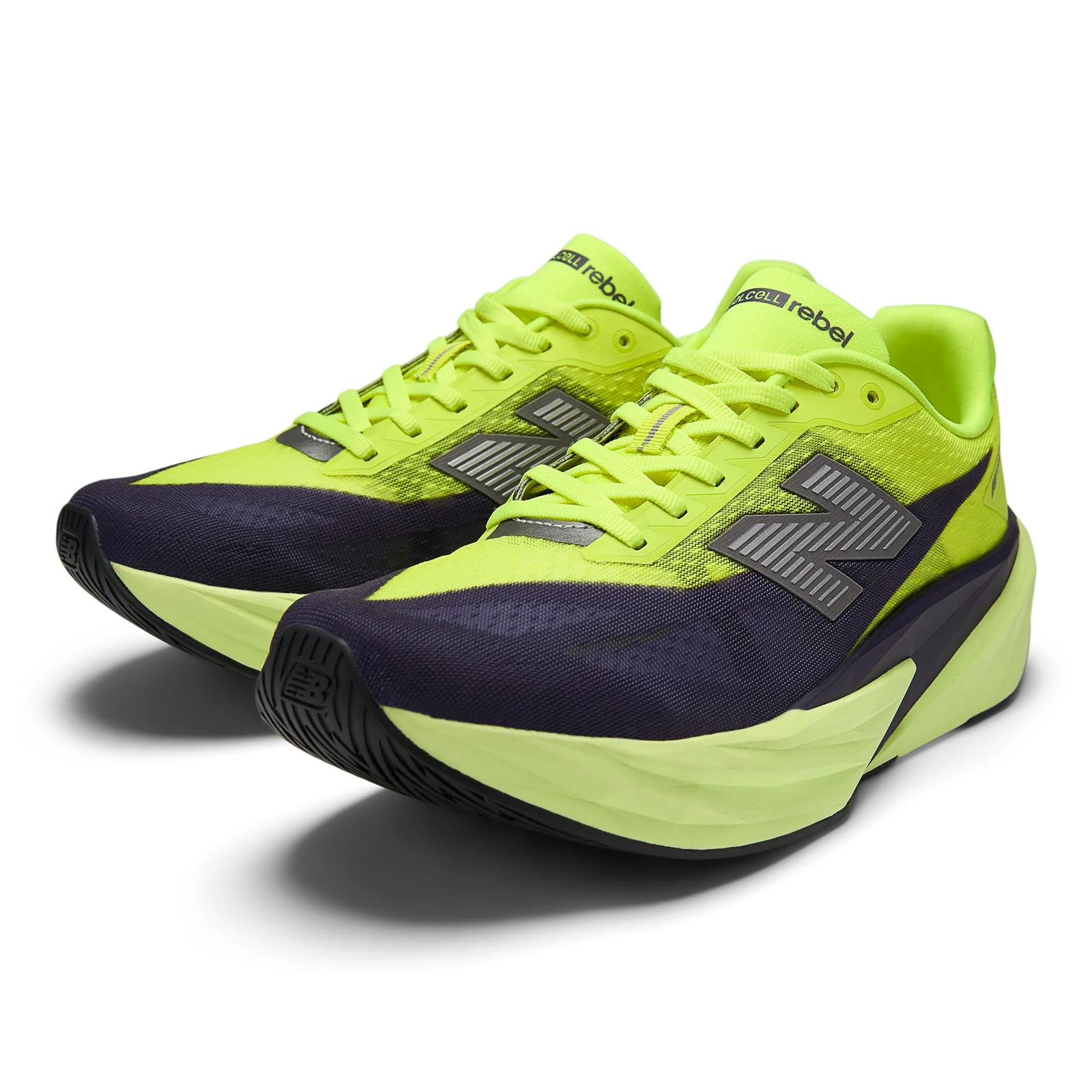 New Balance Men's FuelCell Rebel v5 in Alkaline Green with Boysenberry and Dark Silver Metallic - Image 4