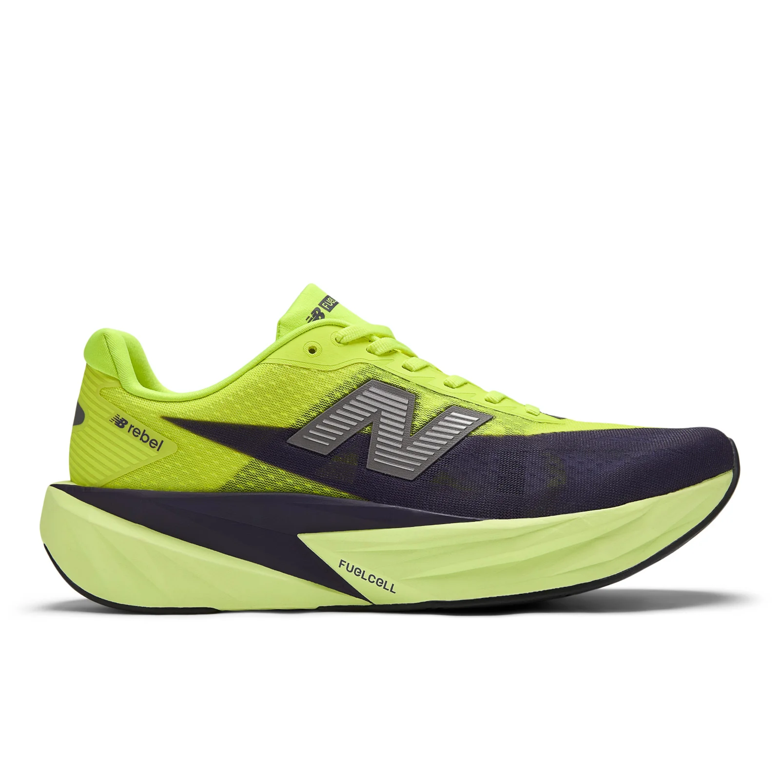 New Balance Men's FuelCell Rebel v5 in Alkaline Green with Boysenberry and Dark Silver Metallic - Image 9